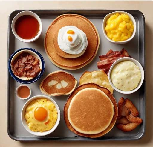 Popular Dairy Queen breakfast items including pancakes, bacon, and eggs